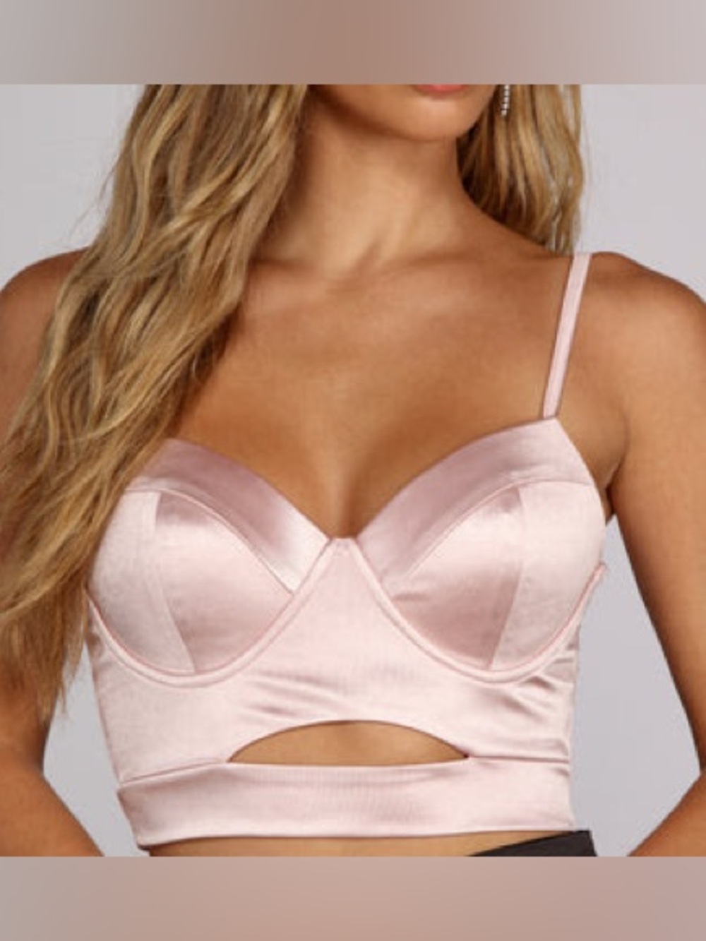 Windsor Satin “Lock and Key” Longline Bralette in Blush Pink